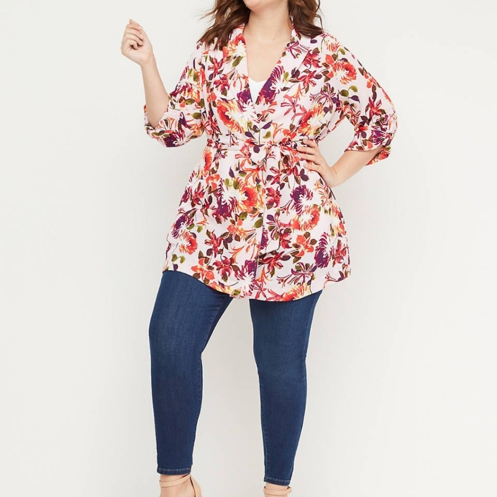 Lane Bryant Floral Crepe Belted Kimono